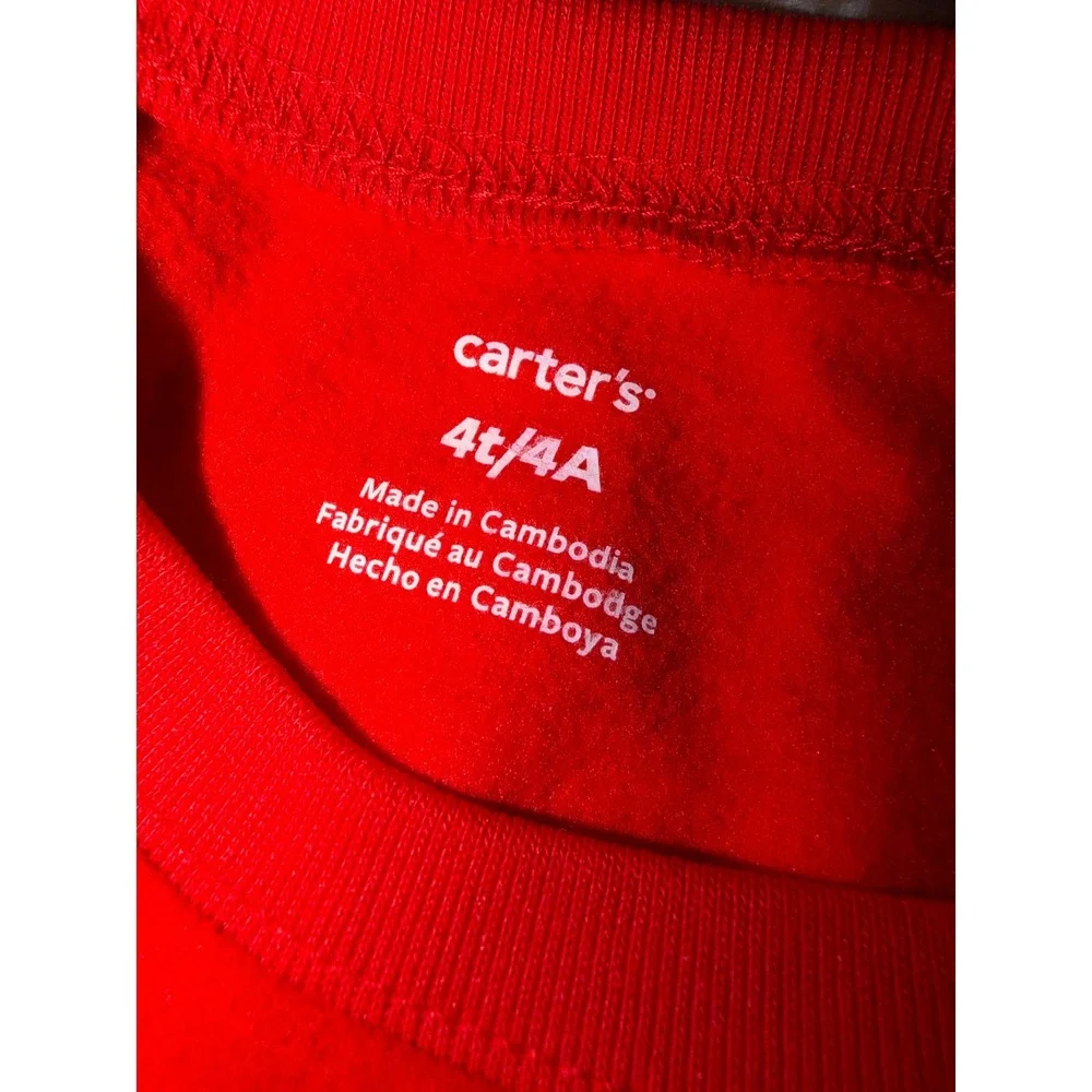 Carters Kids Red Team Santa Long Sleeve Fleece Pullover Sweatshirt, Size 4T, NWT